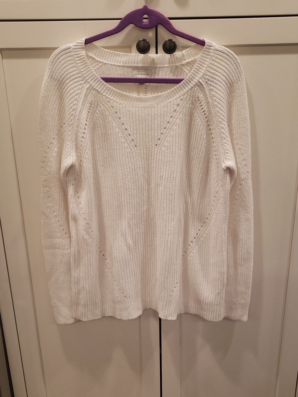 Lucky Brand White Ribbed Crewneck Sweater